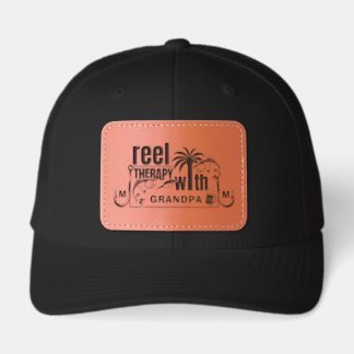 Personalized Grandpa Name Fishing Reel Therapy Leather Patch Hat