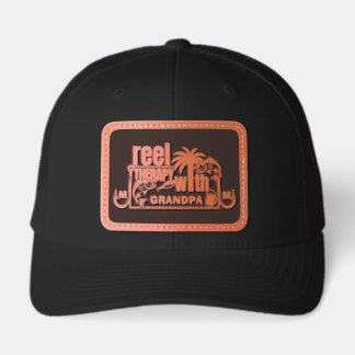 Personalized Grandpa Name Fishing Reel Therapy Leather Patch Hat
