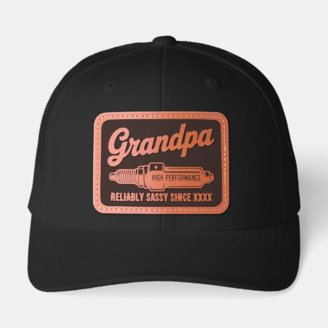 Personalized Grandpa Name Reliably Sassy Leather Patch Hat (Front)