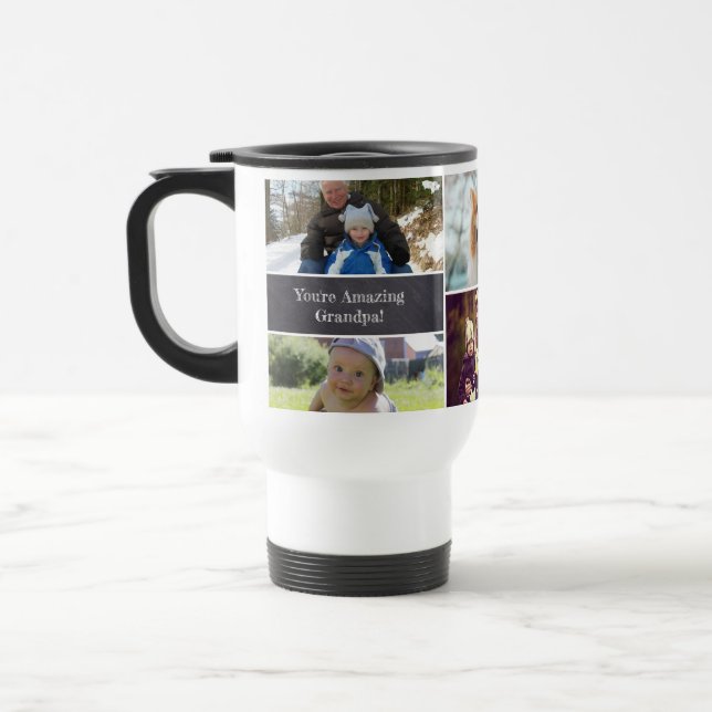 Personalized Grandpa Photo Collage Chalkboard Travel Mug (Left)