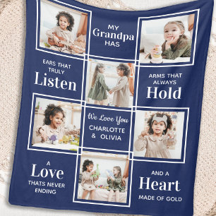 Personalized Grandpa Photo Collage Fleece Blanket