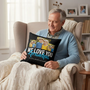 Personalized Grandpa Photo Gift Blue Text Design Throw Pillow