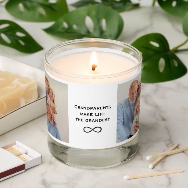 Personalized Grandparents Photo & Text Candle (Lit)