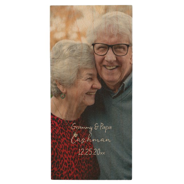 Personalized Grandparents Photo Wood Flash Drive (Front Vertical)