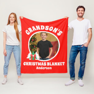 Personalized Grandson's Photo Christmas Fleece Blanket