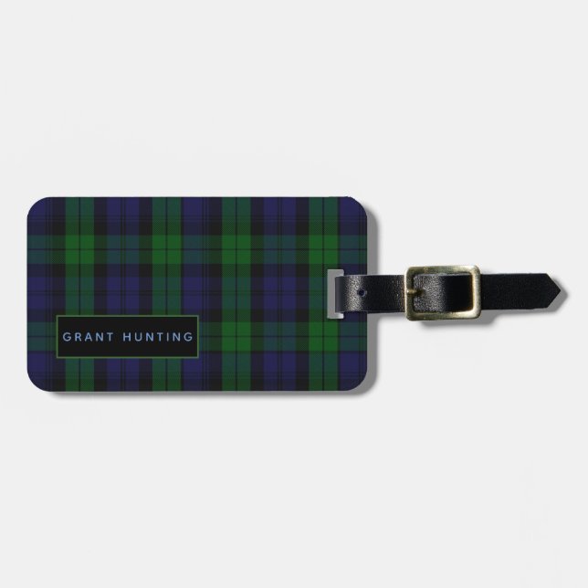 Personalized Grant Hunting Tartan Mens Luggage Tag (Front Horizontal)