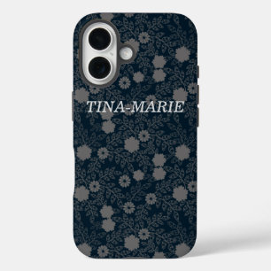 Personalized Graphic Black & Grey Flower Design iPhone 16 Case