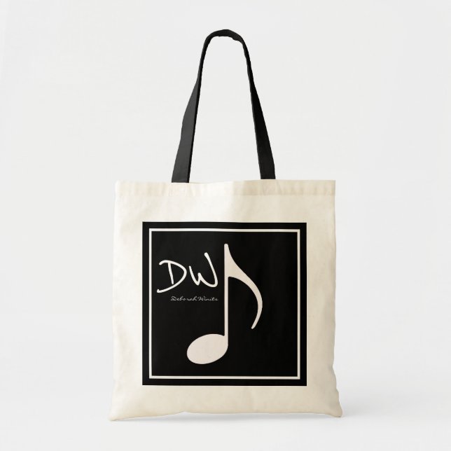 Personalized graphic music note on black tote bag (Front)