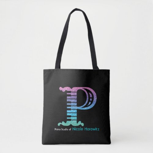 Personalized Graphic Piano Keyboard Black Tote Bag