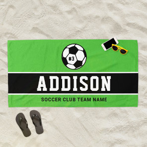 Personalized Grass Green Soccer Player Name Beach Towel