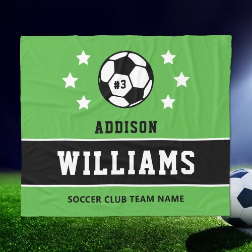Personalized Grass Green Soccer Player Name Fleece Blanket