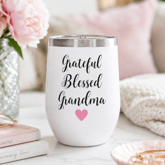 Personalized Grateful Blessed Grandma Name Thermal Wine Tumbler