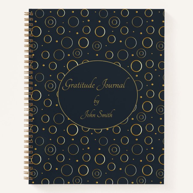 Personalized Gratitude Journal, Blue Gold Notebook (Front)