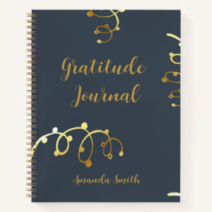 Personalized Gratitude Journal, Blue With Gold  Notebook