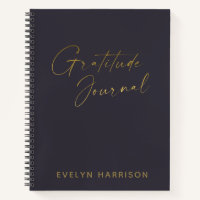 Personalized Gratitude Journal in Indigo Blue Gold