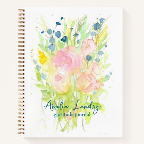 Personalized Gratitude Journal Pink Rose Bouquet