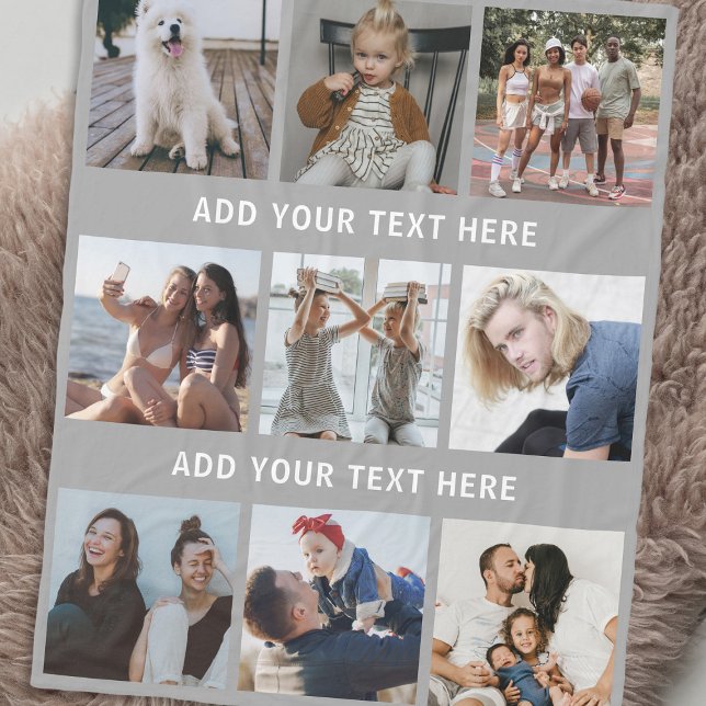 Personalized Gray 9 Photo Collage Fleece Blanket (Creator Uploaded)