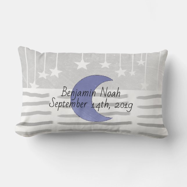 Personalized Gray and Blue Moon and Stars Pillow (Front)
