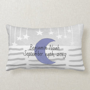 Personalized Gray and Blue Moon and Stars Pillow