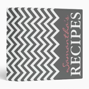 Personalized gray and coral chevron recipe binder