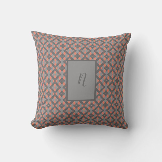 Personalized gray and orange throw pillow (Front)