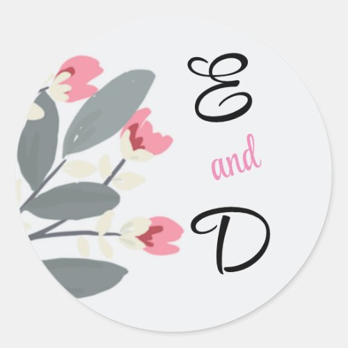 Personalized Gray and Pink Floral Classic Round Sticker