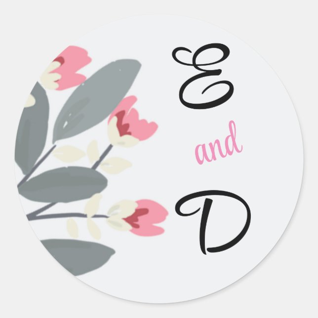 Personalized Gray and Pink Floral Classic Round Sticker (Front)
