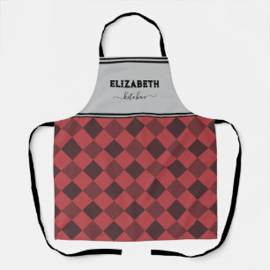 Personalized Gray And Red Buffalo Plaid Kitchen Apron