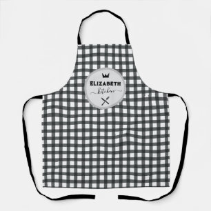 Personalized Gray and White Buffalo Plaid Kitchen Apron