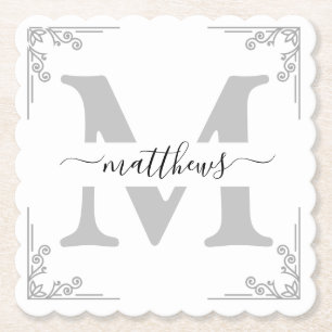 Personalized gray and white father of the Groom  Paper Coaster