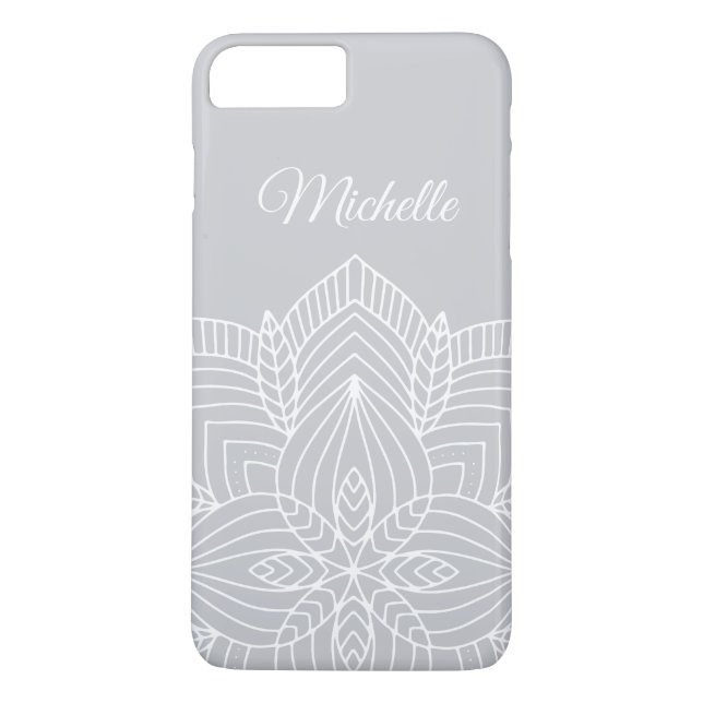 Personalized Gray and White Mandala Case-Mate iPhone Case (Back)
