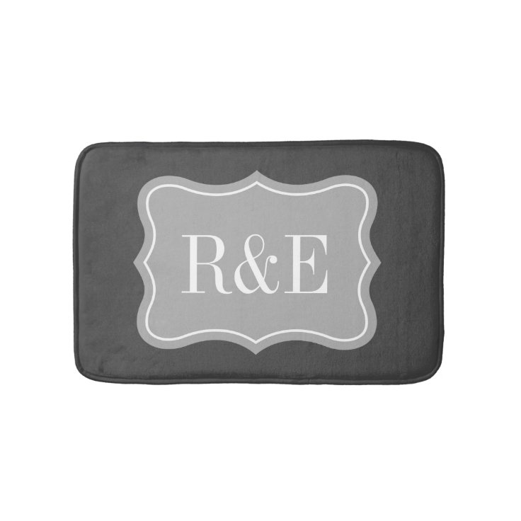Personalized gray and white monogram bath mat Zazzle