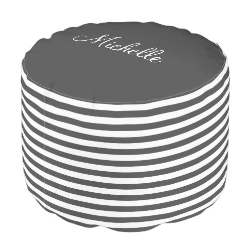 Personalized gray and white stripe pattern pouf