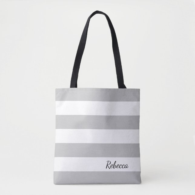 Personalized Gray and White Striped Tote (Front)