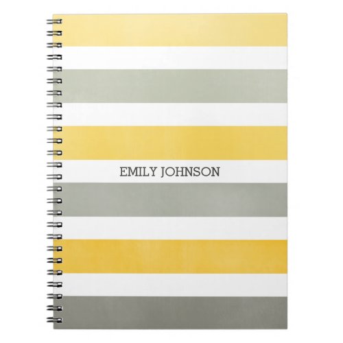 Personalized Gray and Yellow Wide Stripes Pattern Notebook