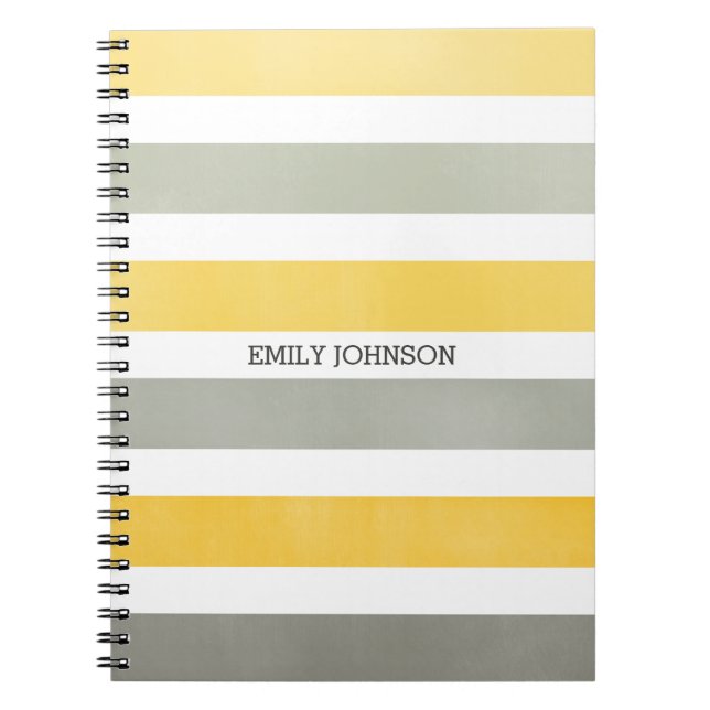 Personalized Gray and Yellow Wide Stripes Pattern Notebook (Front)