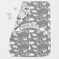 Personalized Gray Baby Boy Antlers with Rack Stroller Blanket