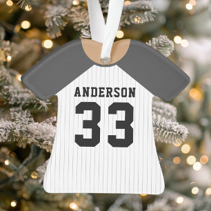 Personalized Gray Baseball Jersey Christmas Ornament