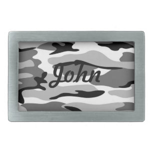 Personalized Gray & Black Camouflage Belt Buckle