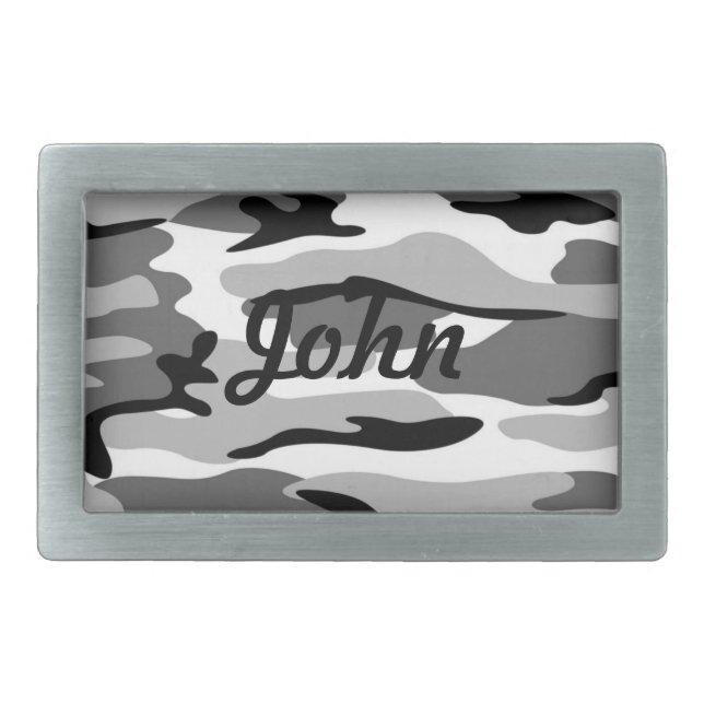 Personalized Gray & Black Camouflage Belt Buckle (Front)