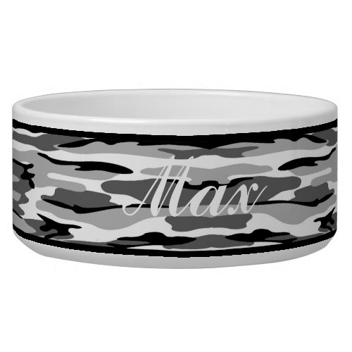 Personalized Gray  Black Camouflage Pet Bowl