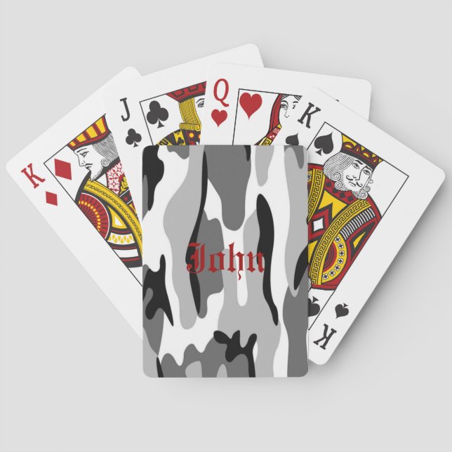 Personalized Gray & Black Camouflage Playing Cards (Back)