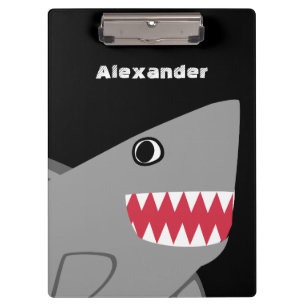 Personalized Gray Black Cartoon Cute Shark Kids Clipboard