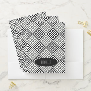 Personalized: Gray Black White Greek Key Pocket Folder