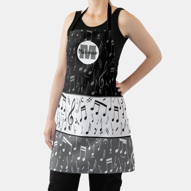 Personalized Gray Black White music notes Apron (Insitu)