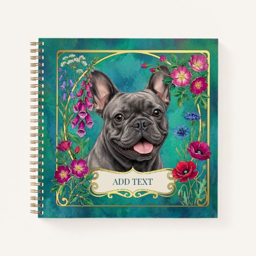 Personalized Gray Blue French Bulldog Notebook