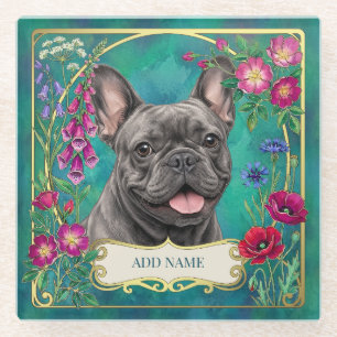 Personalized Gray Blue French Bulldog Teal Coaster