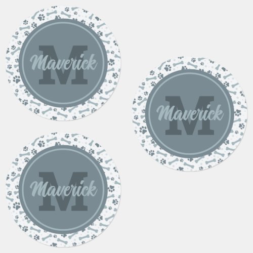 Personalized Gray Bones Monogram Name Dog Labels