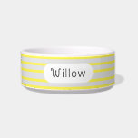 Personalized Gray & Bright Yellow Stripe Pet Bowl<br><div class="desc">A colorful pet accessory in light gray and bright yellow stripes brighten's up your pet's dish ware. With a playful black font set on a white element your pets name takes center stage. The font style and colors can be changed using the on-screen edit tools to create your own unique...</div>