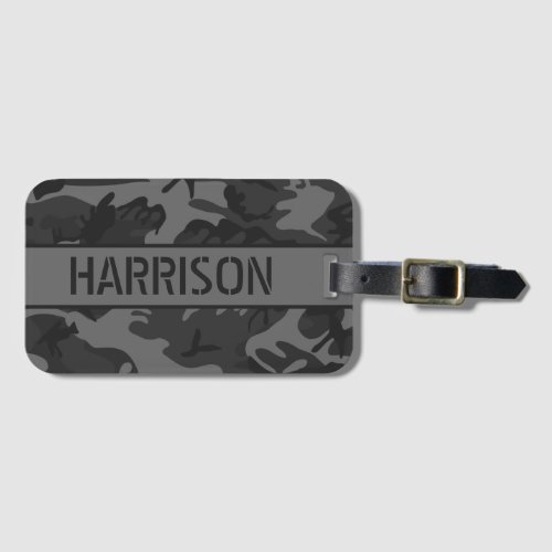 Personalized Gray Camo Luggage Tag